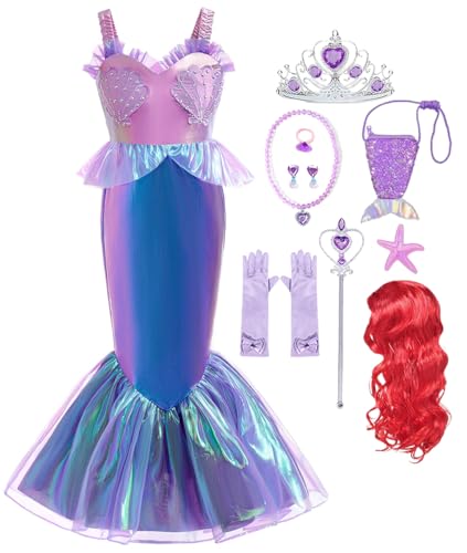 Luzlen Meerjungfrauenkostüm für kleine Mädchen, mit Zubehör für Weihnachten, Halloween, Partyzubehör, 2–3 Jahre (Etikett 100) von Luzlen