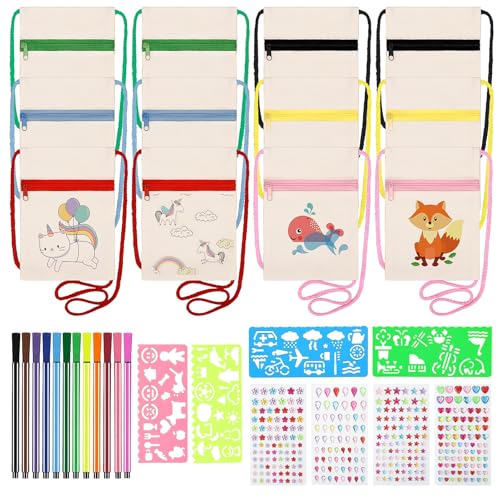12 Stück Stoffbeutel zum Bemalen für Kinder, 18×13 cm Kinder Umhängegeldbeutel mit 12 Farbe Stiften & 4 Malschablonen & 4 Diamant-Aufkleber DIY Beige Brustbeutel für Geburtstagsfeier Schule Feier 12 Stück Stoffbeutel zum Bemalen für Kinder, 18×13 cm Kinder Umhängegeldbeutel mit 12 Farbe Stiften & 4 Malschablonen & 4 Diamant-Aufkleber DIY Beige Brustbeutel für Geburtstagsfeier Schule Feier von Lvefyti