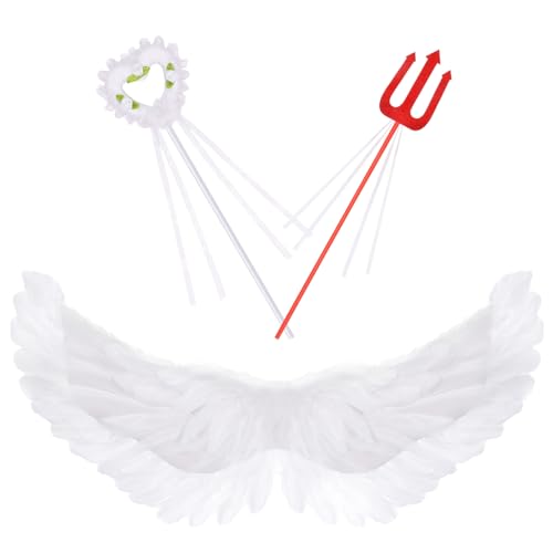 Engelsflügel Weiß,60*35 cm Engel Kostüm Damen mit 2 Zauberstab,Federflügel Engel Wings Amor Kostüm Damen für Halloween Karneval Cosplay Party von Lvefyti