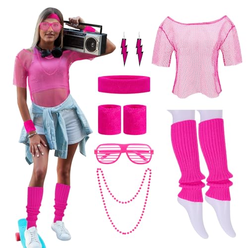 Lvefyti 90er 80er Jahre Outfit Damen, Off Shoulder Netzshirt, Beinwärmer, Neon Stirnband, Ohrring, Halskette, Armband, Partybrille 80er 90er Jahre Neon Kostüm Party Accessoires Lvefyti 90er 80er Jahre Outfit Damen, Off Shoulder Netzshirt, Beinwärmer, Neon Stirnband, Ohrring, Halskette, Armband, Partybrille 80er 90er Jahre Neon Kostüm Party Accessoires von Lvefyti