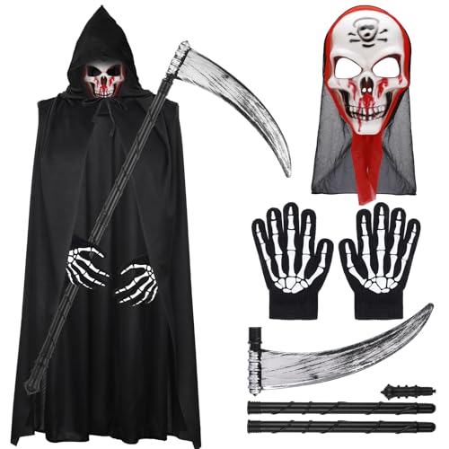 Lvefyti Halloween Sensenmann Kostüm Set für Kinder,Halloween Umhang mit Totenkopf Maske Halloween Sense und Leuchtend Handschuhe,Vampir Kostüm Kit,Halloween Kostüm Set für Halloween Party Karneval Lvefyti Halloween Sensenmann Kostüm Set für Kinder,Halloween Umhang mit Totenkopf Maske Halloween Sense und Leuchtend Handschuhe,Vampir Kostüm Kit,Halloween Kostüm Set für Halloween Party Karneval von Lvefyti