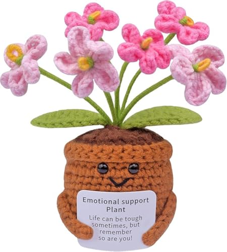 Lvguang Handgehäkelter Blumentopf mit Mini-Strickblumen - Motivierende Bürodeko mit Ermutigungskarte, Positive Geschenke für Arbeitskollegen von Lvguang