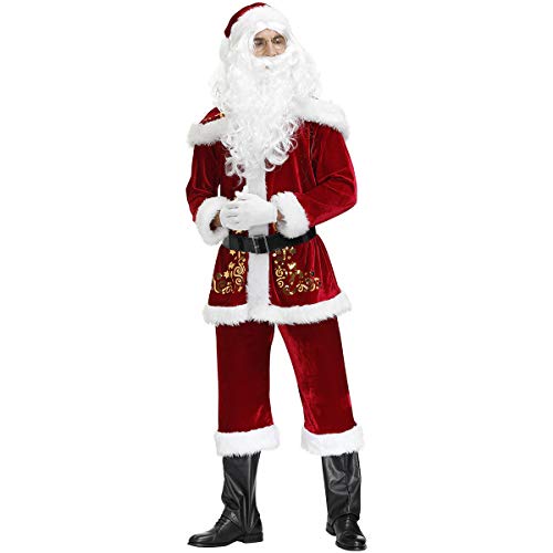 Lvguang Weihnachtsmann Kostüm für Männer Set Weihnachten Partei Cosplay Samt Weihnachtsmann-Anzug Nikolaus Kostüm Männer Bedruckte Weihnachtskleidung Zubehör für Weihnachtsfeiern-2XL von Lvguang