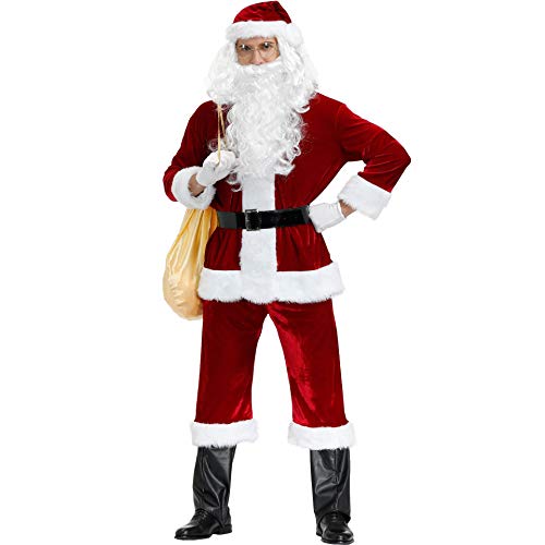 Lvguang Weihnachtsmann Nikolauskostüm Herren Set mit Bart Mütze Gürtel Nikolaus Santa Claus Verkleidung Plüsch Weihnachten Outfit Kostüm für Nikolaus Nikolaus Anzug-4XL von Lvguang