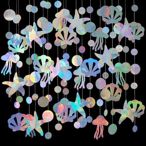 Lvjkes 3 Stück Set Papier Girlande Holographisch Phantomfarbe, Quallen Muscheln und Seestern Girlande für Party deko, Hochzeit, Geburtstags von Lvjkes