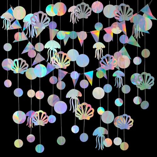 Lvjkes 3 Stück Set Papier Girlande Holographisch Phantomfarbe, Quallen und Muscheln Girlande, Dreieck Flags hängende Girlande für Party deko, Hochzeit, Geburtstagsgirlande von Lvjkes