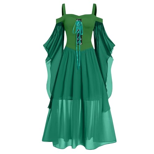 Lxitoler Mittelalterliches Kleid für Damen, Renaissance-Kleid, Gothic-Korsett, Halloween, Hexenkostüm, Übergröße, Feenkleid (XL, 02-Grün) von Lxitoler