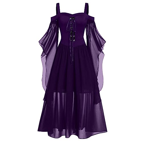 Lxitoler Mittelalterliches Kleid für Damen, Renaissance-Kleid, Gothic-Korsett, Halloween, Hexenkostüm, Übergröße, Feenkleid (XXXL, 02-Lila) von Lxitoler