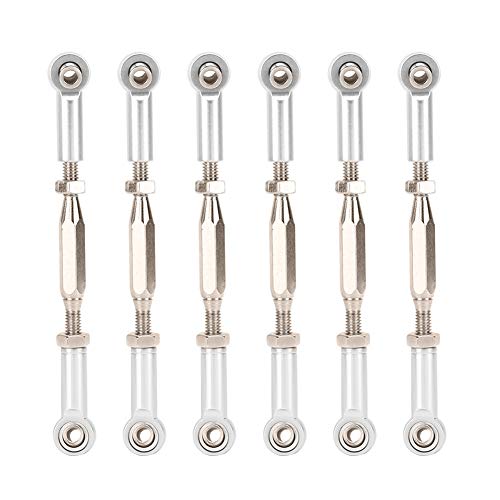 Lybunair 6-teiliges RC-Zugstangen-Set, verstellbare Aluminium-Servoglieder, Spurstangen-Set für RC-Autozubehör, 81 mm (Silver) von Lybunair
