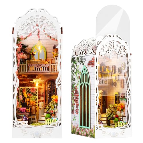 Lycidae DIY Book Nook Kit - DIY Miniatur Holz Haus für Erwachsene mit LED, Bücherregal Dekoration 3D Puzzle Buchstützen aus Holz Erwachsene Booknook Geschenken für Frauen(Gartenhaus) von Lycidae