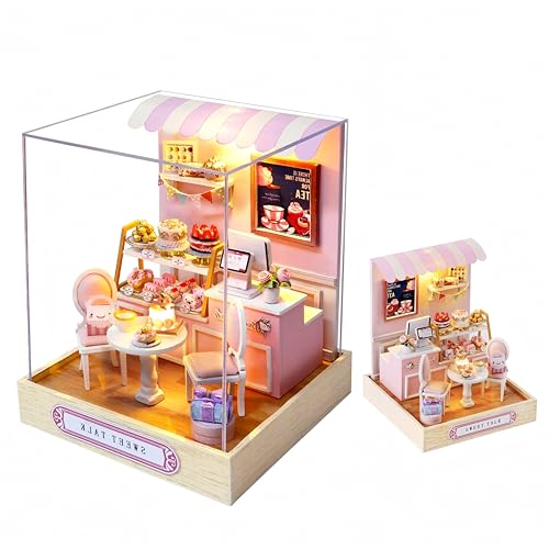 Lycidae DIY Miniaturhaus-Set, Mini-Puppenhäuser, 3D-Holz-Kit mit LED und Staubschutz, handgefertigtes Handwerk für Kinder, Teenager, Erwachsene, Freunde, Geburtstag, Heimdekoration (süß) von Lycidae