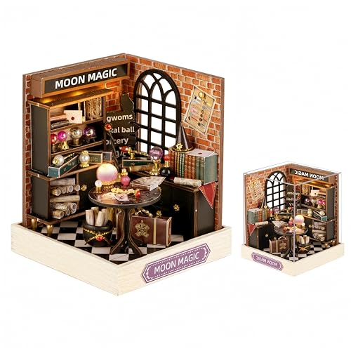 Lycidae DIY Puppenhaus Miniatur Haus Kit, Mini Puppenhäuser, 3D Holz Kit mit LED und Staubschutz, Handarbeiten für Kinder, Teenager, Erwachsene, Freunde, Geburtstag Home Decor (Magie) von Lycidae