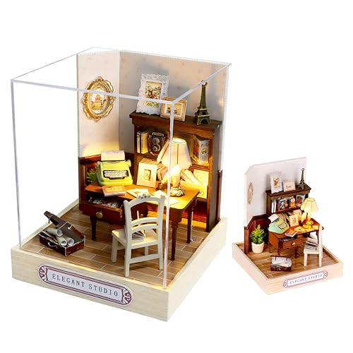 Lycidae Miniaturhaus-Set, Mini-Puppenhäuser, 3D-Holz-Set mit LED und Staubschutz, handgefertigtes Handwerk für Kinder, Teenager, Erwachsene, Freunde, Geburtstag, Heimdekoration (Studio) von Lycidae
