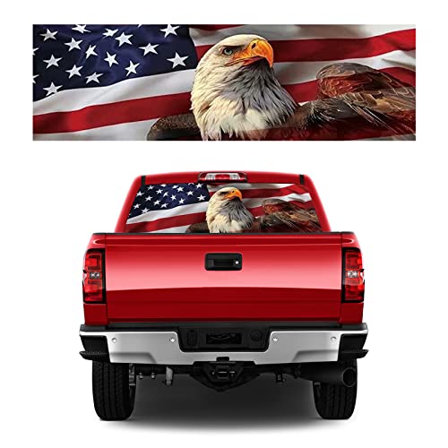 LynsaTac 165.1x55.9 cm Aufkleber mit amerikanischer Flagge für LKWs, SUVs, amerikanische Flagge, Fensteraufkleber, Einheitsgröße, passend für die meisten Pickup-Trucks (Adler-Flagge-1) von LynsaTac