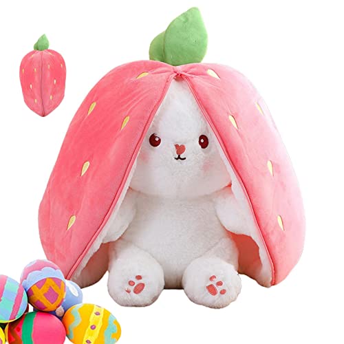 Strawberry Bunny Transformed Into Little Rabbit Fruit Doll Plush Toy,Hide and Seek Bunny Plush Toy | Easter Bunny Stuffed Animal Doll | Rabbit Plush Wrapped In Carrots Or Strawberries Gifts von Lyoveu