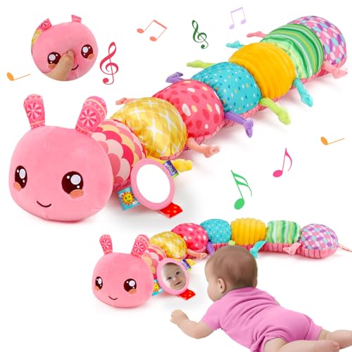 Baby Spielzeug 0 3 6 Monate Raupe Musikspielzeug, Montessori Sensorik SpielzeugBaby Geschenk Mädchen mit Lineal Greifling Rassel Spiegel, Babyspielzeug Neugeborenen Geschenk, Tummy Time Baby Toys von Lypsochaat