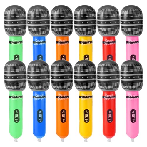 12stk Aufblasbare Mikrofon, 22x5cm 6 Farben Party Aufblasbare Mikrofone Requisiten aus Aluminiumfolie für Kinder Karaoke Konzert Mottoparty-Geschenke DJ-Requisiten Fotoautomaten Requisiten von Lyreh