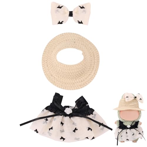 17 cm Puppenkleidung Set, Bezauberndes Schwarz-Weißes Kleid mit Schleife Kopfschmuck und Strohhut Modisches Puppenoutfit-Zubehör zum Spielen und Präsentieren 17 cm Puppenkleidung Set, Bezauberndes Schwarz-Weißes Kleid mit Schleife Kopfschmuck und Strohhut Modisches Puppenoutfit-Zubehör zum Spielen und Präsentieren von Lyreh