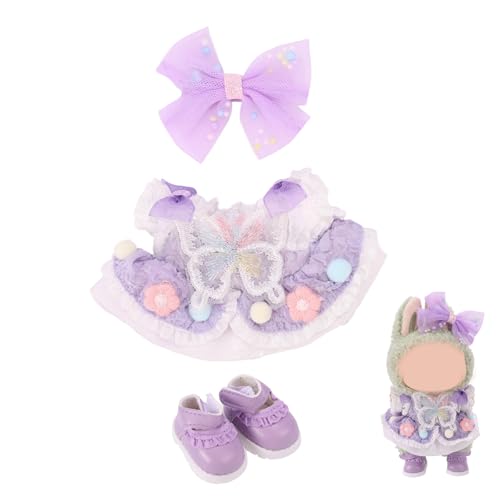 17cm Puppenkleidung, Lila Bezauberndes Kleid mit Schleifenclip und Schuhen Stylisches Plüschtier-Kleid-Outfit zum Spielen und Ausstellen (Ohne Puppe) von Lyreh