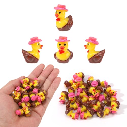25stk Mini Cowboy Enten aus Harz, Winzige Cowboy-Sheriff-Ente Miniatur Garten Deko für Zuhause Büro Auto-Armaturenbrett Dekor Festliches Geschenk(Rosa) von Lyreh