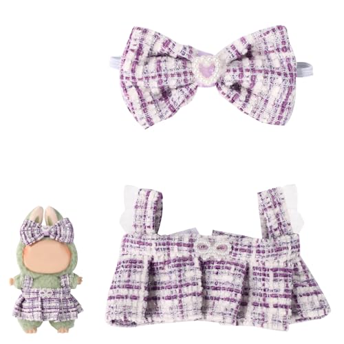 2stk 17cm Puppen Kleid Set, Schickes und Elegantes Ärmelloses Tweedkleid mit Schleifen-Stirnband Wunderschöne Outfits und Accessoires Keine Puppe Enthalten(Lila) von Lyreh