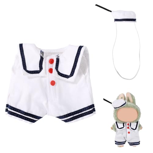 2stk 17cm Puppen Kleidungsset, Mode Plüsch Puppenkleidung Umfasst Kombinezon & Mütze Süße Accessoires zur Dekoration von 17cm Spielzeugfiguren (Blau, Weiß) von Lyreh