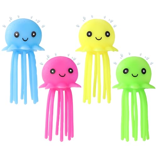 4 Stück Oktopus Wasserbälle, Neuartige Lächelnde Oktopus Wasserbälle aus Gummi Süßes Schwimmendes Badespielzeug für Kinder Badespielzeug Geschenktütenfüller (Gelb, Rosa, Grün, Blau) von Lyreh