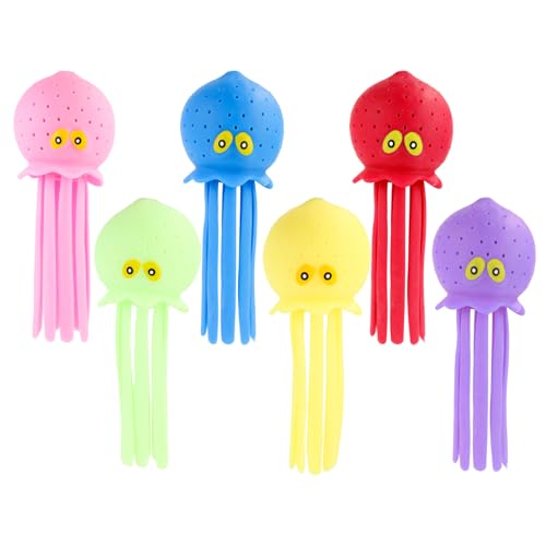 6stk Oktopus Wasserbälle, Lustiges Schwimmendes Oktopus-Poolspielzeug Neuartige Sensorische Quetschen Wasserbomben Spritzbälle Sommer-Schwimmbad Badespielzeug für Kinder (6 Farben) von Lyreh