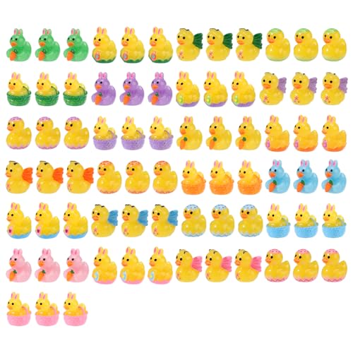 75stk Kleine Oster Enten aus Harz, 5 Stile und 5 Farben Mikro Enten mit Schmetterling Hasenohr Karotte Korb Eierschale Element als Osterfest Dekoration und Gastgeschenk von Lyreh