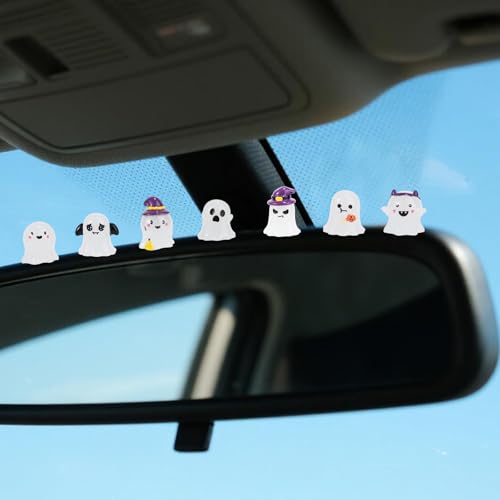 7stk Mini Harz Geister, Süße Halloween-Miniatur-Leuchtgeister aus Kunstharz Lustige Kleine Winzige Halloween-Autodekorationen für Armaturenbrett Auto Party-Dekorationszubehör von Lyreh