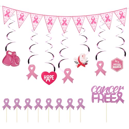 Brustkrebs-Aufklärungs-Dekorationen, Glitzernd Rosa Brustkrebs-Aufklärungs-Wimpelbanner zum Aufhängen Wirbel Tortenaufsätze für Die Wanddekoration Zu Hause und Bei Partys von Lyreh