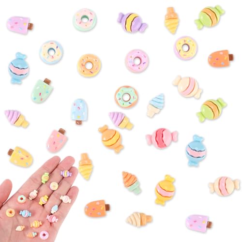 Lyreh 120stk Mini-Desserts Kunstharz für Puppenhäuser, Miniatur-Lebensmittelspielzeug Kleine Donuts Eiscreme Waffeln Süßigkeiten für Bastelarbeiten Landschaftsbau Miniküchen Kreative Szenen von Lyreh