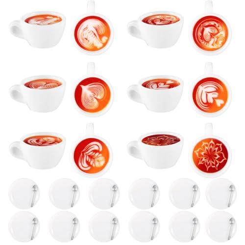 Lyreh 12stk Mini Kaffeetassen, 6 Arten Miniatur Kaffeebecher Kunstharz mit 12 Untertassen Winzigen Getränkeanhängern Kunstharz für Mikrolandschaftsdekor Schlüsselanhänger Ohrringherstellung von Lyreh