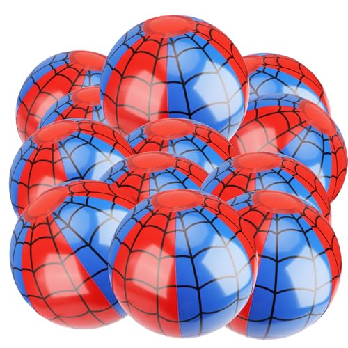 Lyreh 12stk Spinnennetz Strandbälle, Blaue und Rote Strandbälle Aufblasbar aus PVC-Material für Kinder Party-Aktivitäten im Freien Sommer-Poolspiel Zubehör von Lyreh