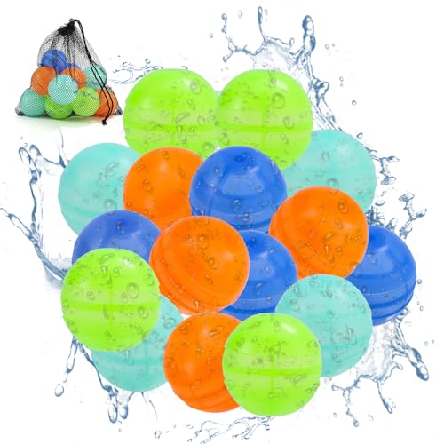Lyreh 16stk Wiederverwendbare Wasserballons, 4 Farben Schnell Befüllende Silikon-Wasserbälle mit Netz-Aufbewahrungstasche für Sommer Pool Strand Outdoor-Aktivitäten Spielspielzeug Partyzubehör von Lyreh
