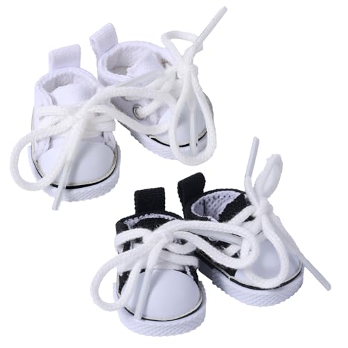 Lyreh 2 Paar Mini-Puppenschuhe, Süße Mini-Finger-Canvas-Schuhe Premium-Canvas-Sneakers Lustige Puppenkleidungs-Accessoires zum Ausstellen (Schwarz, Weiß) von Lyreh