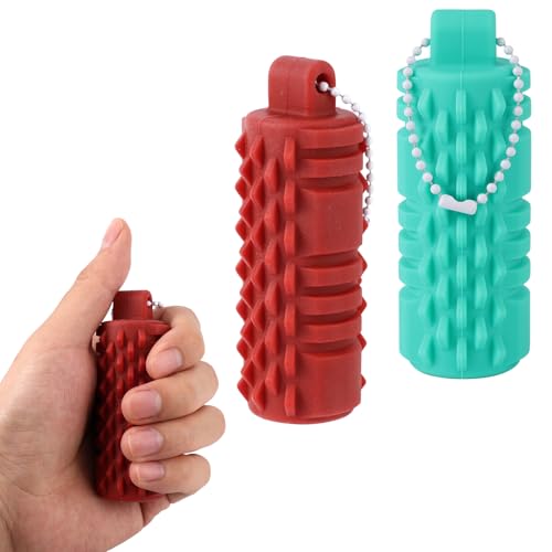 Lyreh 2 Stück Fidget Spielzeug, Mini Handschmeichler Schlüsselanhänger Beruhigendes Stressball Ähnliches Massage Keychain für Angstabbau Bessere Konzentration (Blau, Rot) von Lyreh