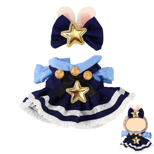 Lyreh 2stk 17cm Puppen Kleid Set, Zartes und Süßes Marineblau-Sternenmotiv Outfit-Kleid mit Schleifenclip Schicken Outfits und Accessoires Keine Puppe Enthalte(Blau) von Lyreh
