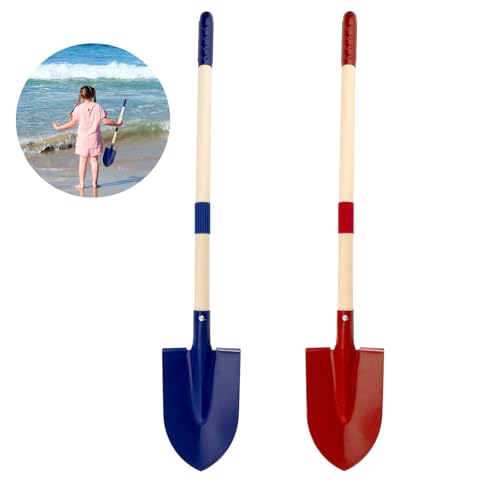 Lyreh 2stk Strandschaufeln Kinder Stabil, Abnehmbar Sandschaufel mit Holzgriff und Kunststoffgriff Gartenspaten für Kleinkinder Strandspielzeug zum Graben und für Outdoor-Aktivitäten (Rot + Blau) von Lyreh