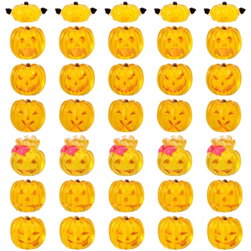 Lyreh 35 Stück Halloween Mini Kürbisse, Leuchtende kleine Harzkürbisse als Deko für Zuhause Kuchenverzierung Bastelbedarf und DIY Projekte von Lyreh