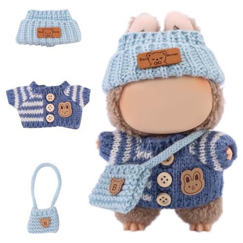 Lyreh 3stk Puppenkleidung-Set, Niedlich Blaue Wollmützen Gestreifter Pullover & Kreuztasche Stilvoll Spielzeug-Verkleidungs-Outfit für 17cm Plüschpuppen-Zubehör Lyreh 3stk Puppenkleidung-Set, Niedlich Blaue Wollmützen Gestreifter Pullover & Kreuztasche Stilvoll Spielzeug-Verkleidungs-Outfit für 17cm Plüschpuppen-Zubehör von Lyreh