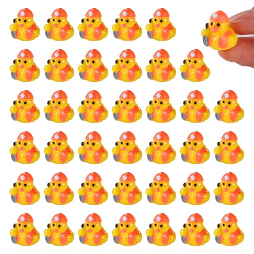 Lyreh 40 Stück Bauarbeiter-Enten, Süße Mini-Enten aus Kunstharz Kleine Dekofiguren für Heimwerker Bastelarbeiten Miniatur-Garten Aquarium-Dekoration Partygeschenke (Gelb) von Lyreh