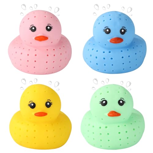 Lyreh 4St Ente Quetsch Wasserbälle, Mehrfarbig Gummi Enten Poolspielzeuge Weich Schwimmendes Badespielzeug für Kinder Schwimmbecken Sommerstrand Goodie Bag Füller Partygeschenke von Lyreh