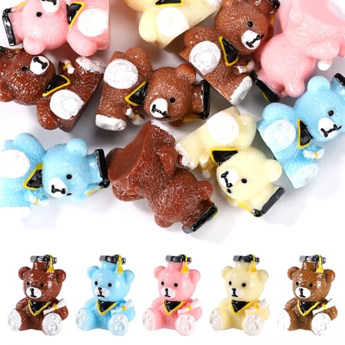 Lyreh 50stk Abschluss Bär, 2x1,6x1,6cm Niedlicher Miniaturbär Kunstharz mit Schwarzem Hut Lustiges Kleines Spielzeug Praktisches Dekorationszubehör für Partys Puppenhaus-Abschlussfeiern von Lyreh