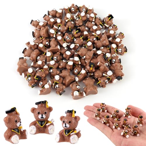 Lyreh 50stk Abschlussbären aus Kunstharz, Mini-Kunstharz-Teddybärfiguren mit Abschlusshüten und Schriftrollen in der Hand Sind Tolle Deko-Accessoires für Autos Gärten und Puppenhäuser von Lyreh