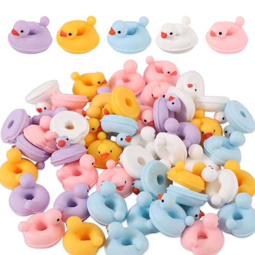 Lyreh 50stk Mini Harz Enten, 2x2cm Mini-Enten-Schwimmring den Sommer Kleines Süßes Miniatur-Spielzeug Kunstharz Zubehör für Landschaftsornamente Partygeschenke DIY-Dekoration (5 Farben) von Lyreh