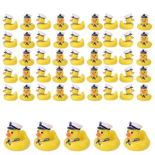 Lyreh 50stk Mini Kreuzfahrt Enten, Niedliche Miniatur-Kreuzfahrtschiffenten aus Kunstharz Kleines Lustiges Segelspielzeug Praktisches Ornamentzubehör für Badepartys Mikrolandschaften Gärten (Gelb) von Lyreh
