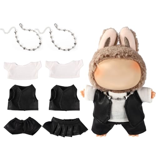 Lyreh 8stk Puppenkleidung 17cm, Inklusive Lederweste Weißem T-Shirt Kurzem Lederrock Hose Silberner Herzkette 2 Set Coole Puppena Outfits Nur Kleidung von Lyreh
