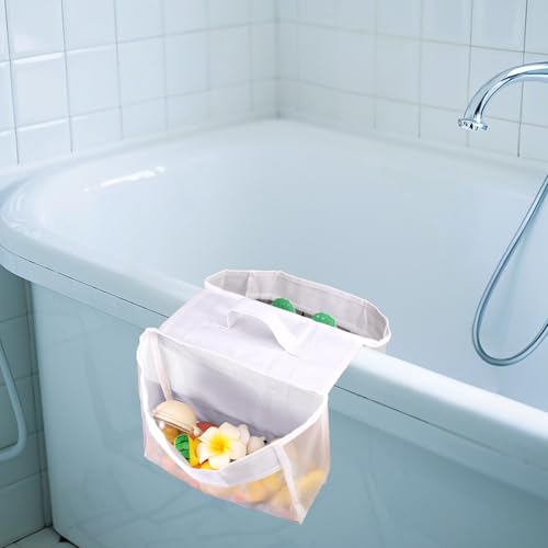 Lyreh Mesh Badespielzeug Organizer, Sattel-Duschbadewannen-Spielzeug-Aufbewahrungshalter Breite Öffnung Doppelfächer Einfacher Zugriff Badezimmer-Badewannenzubehör Trocknen Belüftetwerden(Weiß) von Lyreh