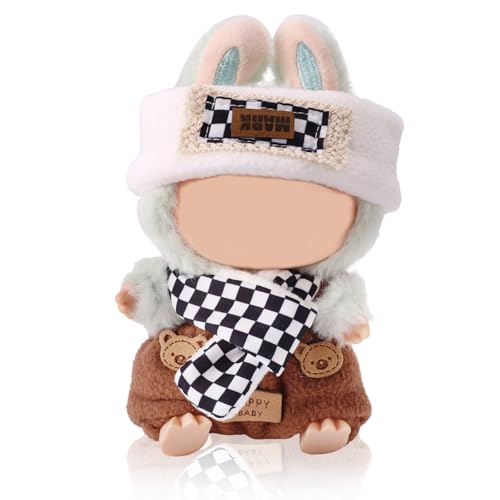 Lyreh Outfit-Set für 17 cm Große Puppen, Einschließlich Overall Schal Stirnband Süßer Plüschtier Dekoration und Display Zubehör (Keine Puppe Enthalten) von Lyreh